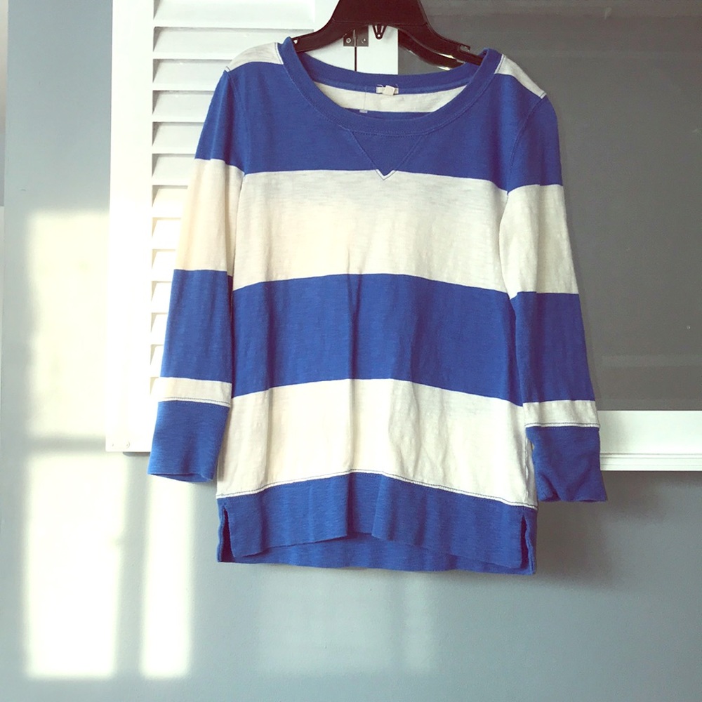 J.Crew Size XS Cotton White Blue Stripes Long-sleeve Shirt- Casual Basic